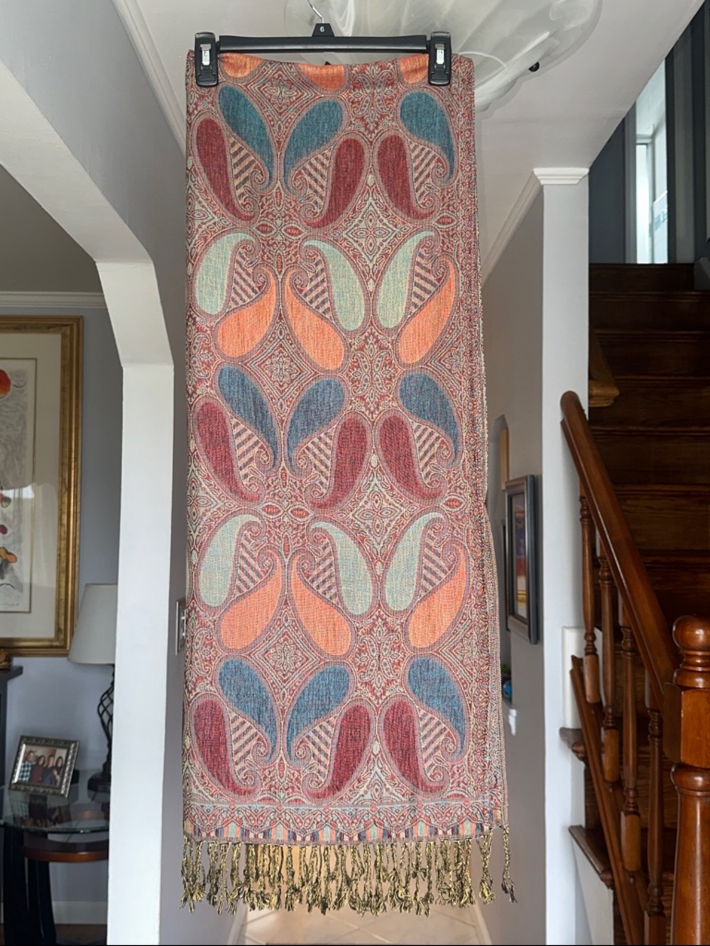 🌺 Bohemian Paisley Oversized Scarf / Wrap  in Coral, Teal & Mint